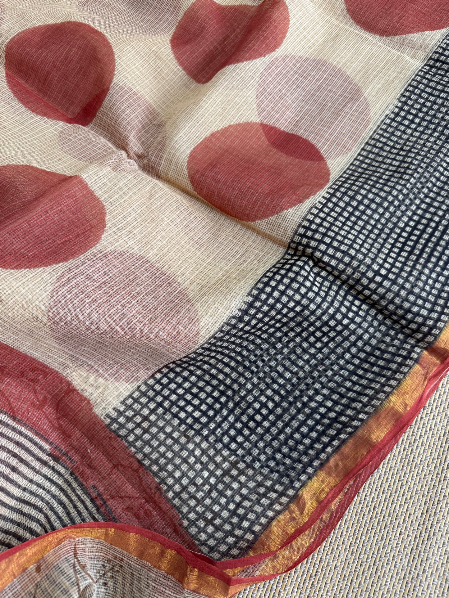 Kota Doria - Hand Block Printed  Saree