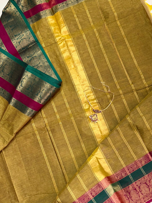 100 Counts Chettinadu Butta Cotton Saree with Grand Zari Border