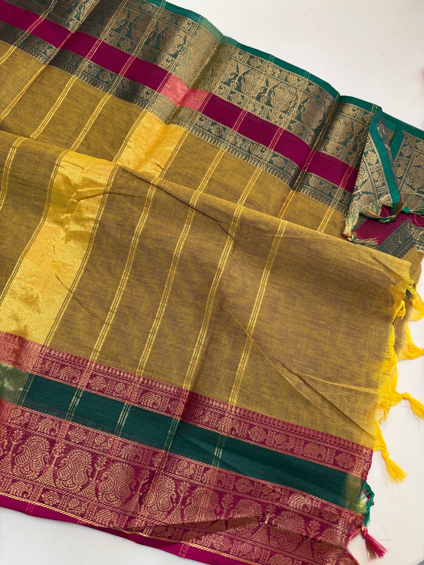 100 Counts Chettinadu Butta Cotton Saree with Grand Zari Border