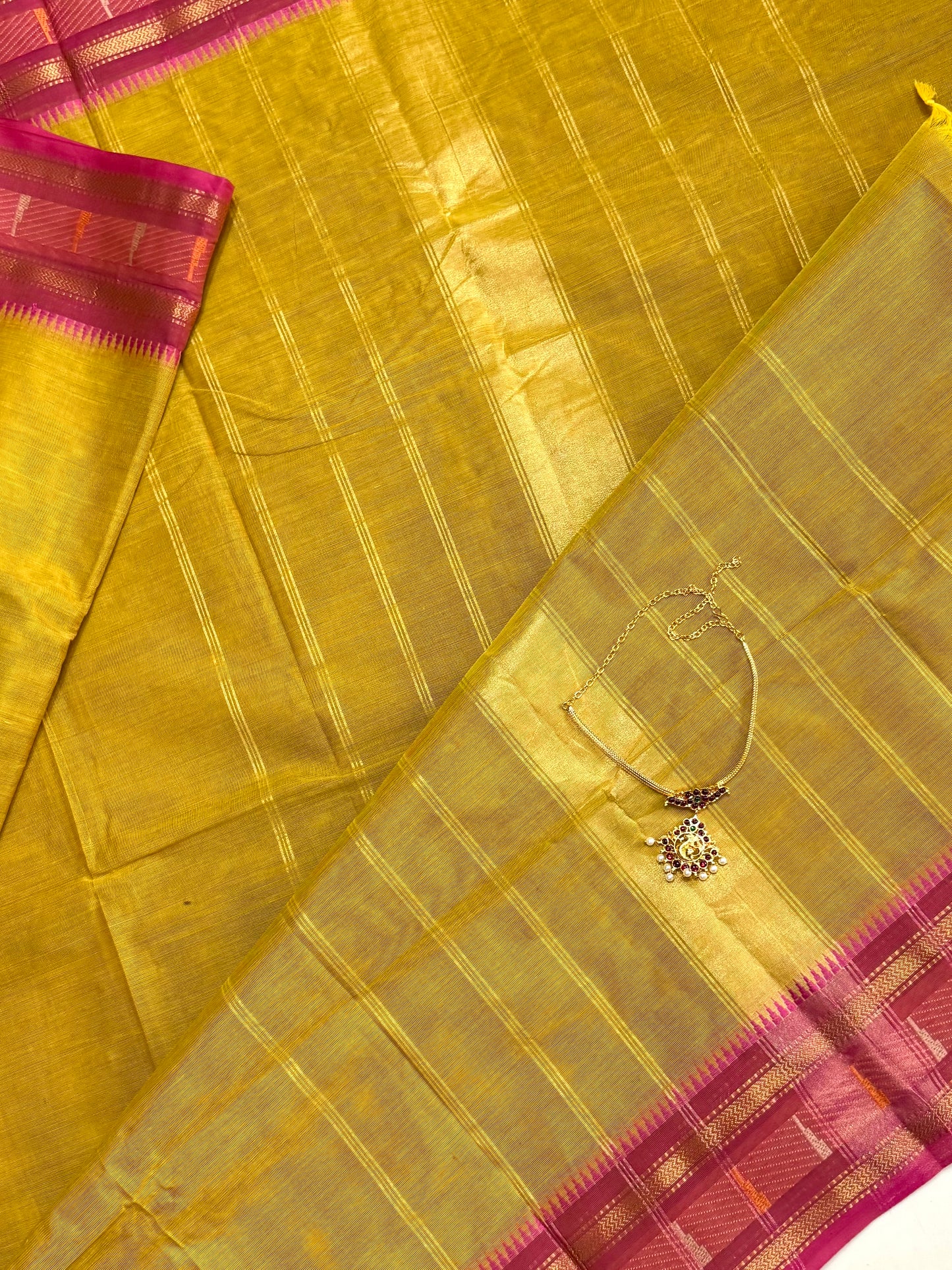 100 Counts Chettinadu Butta Cotton Saree with Grand Zari Border