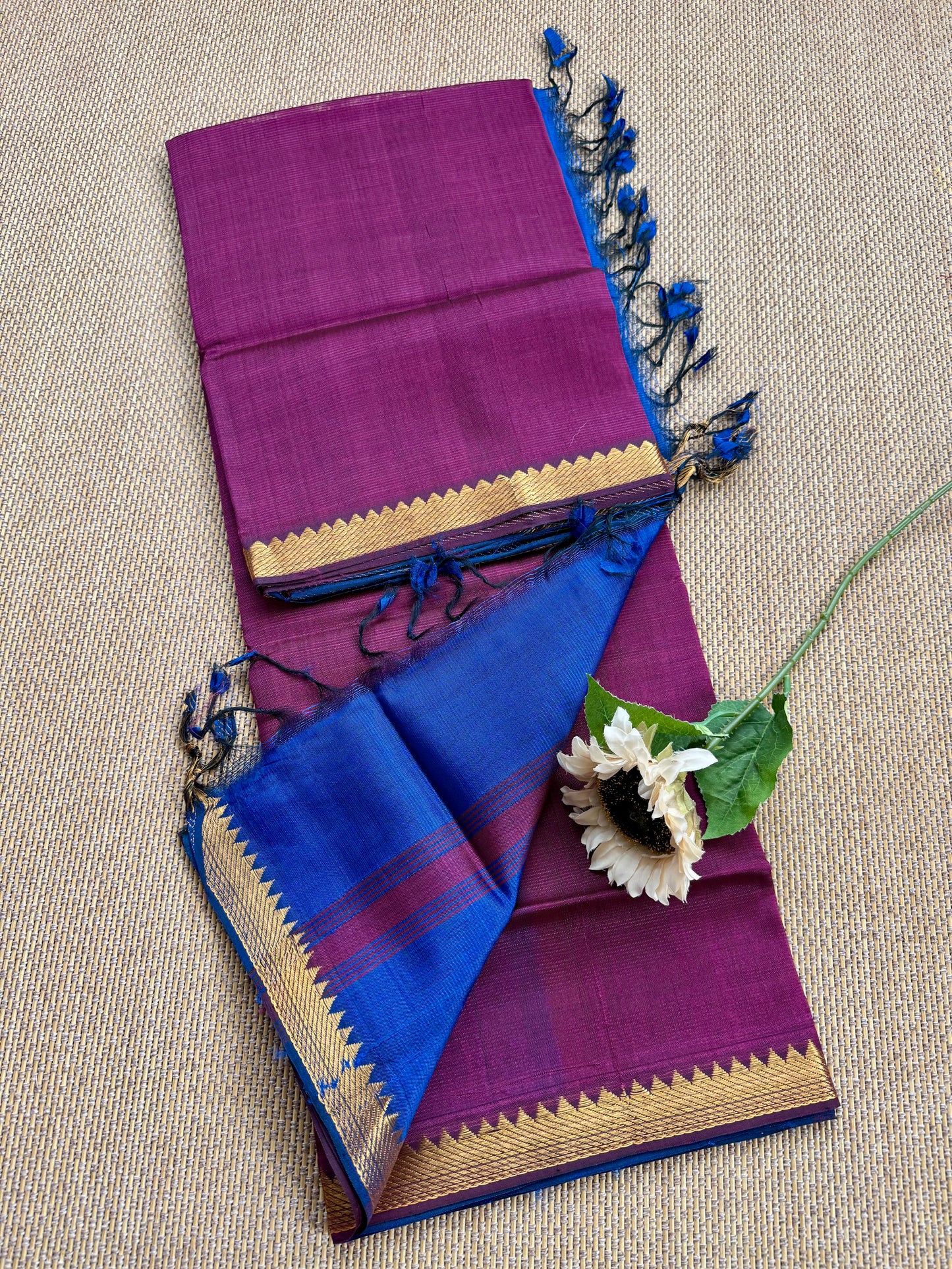 Pure Handloom Mangalagiri Semi pattu by cotton saree with 50/50K gold border