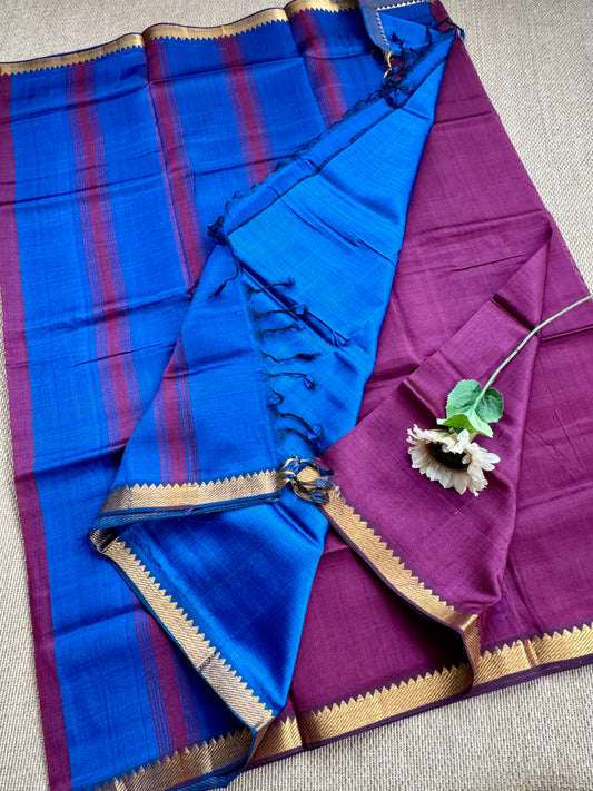 Pure Handloom Mangalagiri Semi pattu by cotton saree with 50/50K gold border