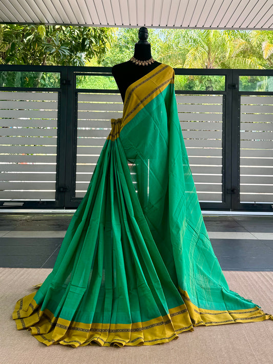 Pure Handloom Korvai Temple Border Cotton Saree