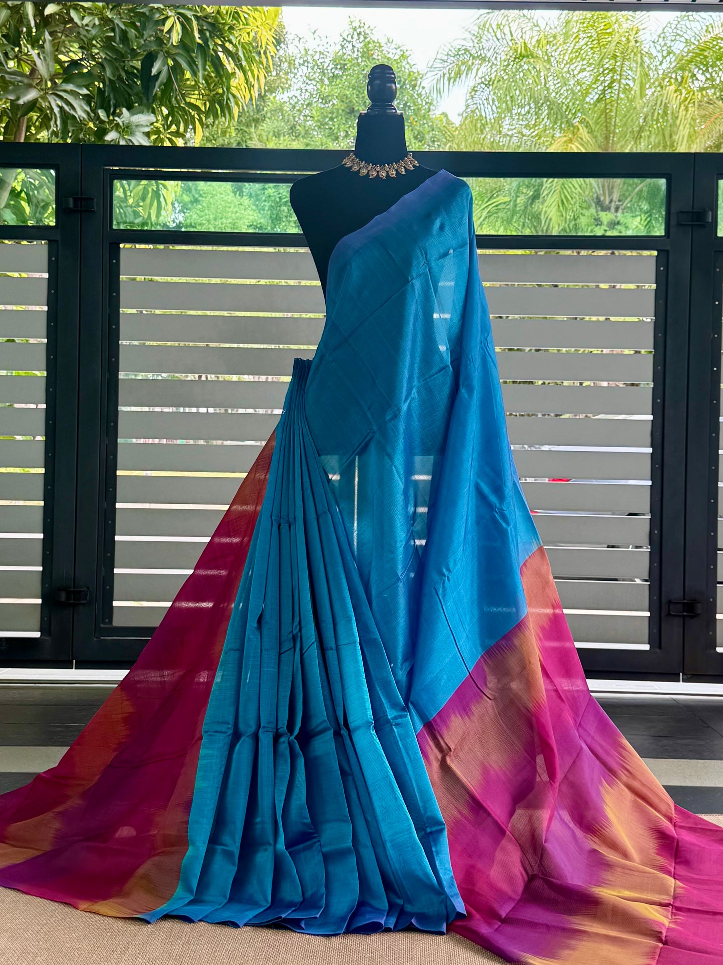 Ikkat Weaves MAnglagiry  Pattu By Cotton saree