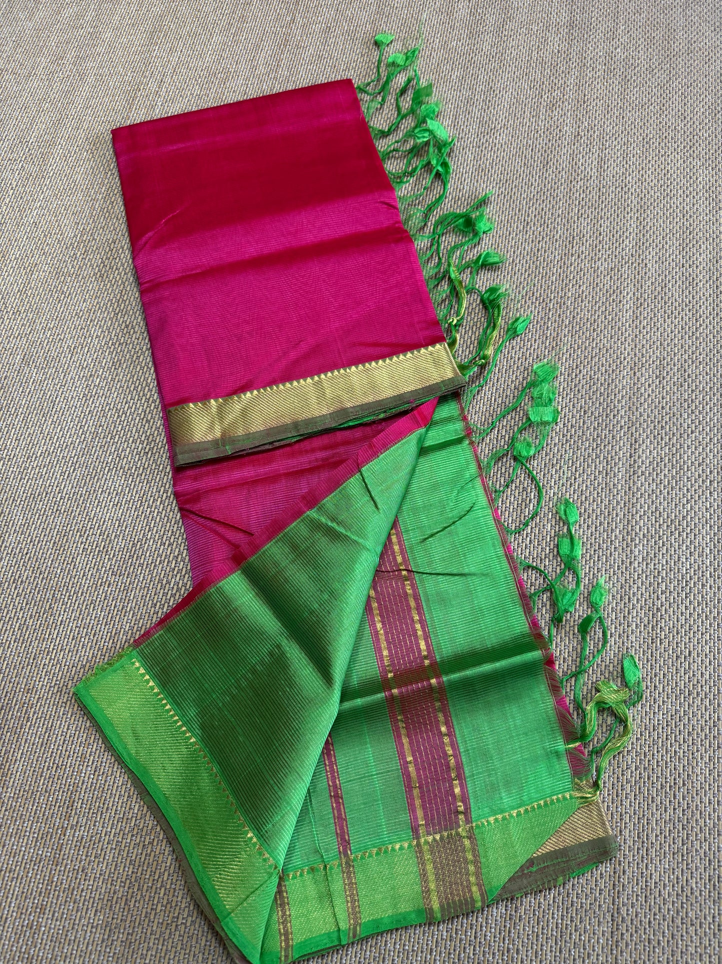 Pure Handloom Mangalagiri Semi pattu by cotton saree with 50/50 K gold border