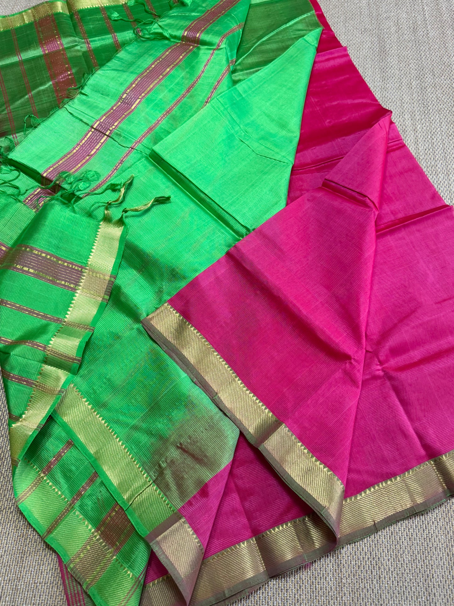 Pure Handloom Mangalagiri Semi pattu by cotton saree with 50/50 K gold border