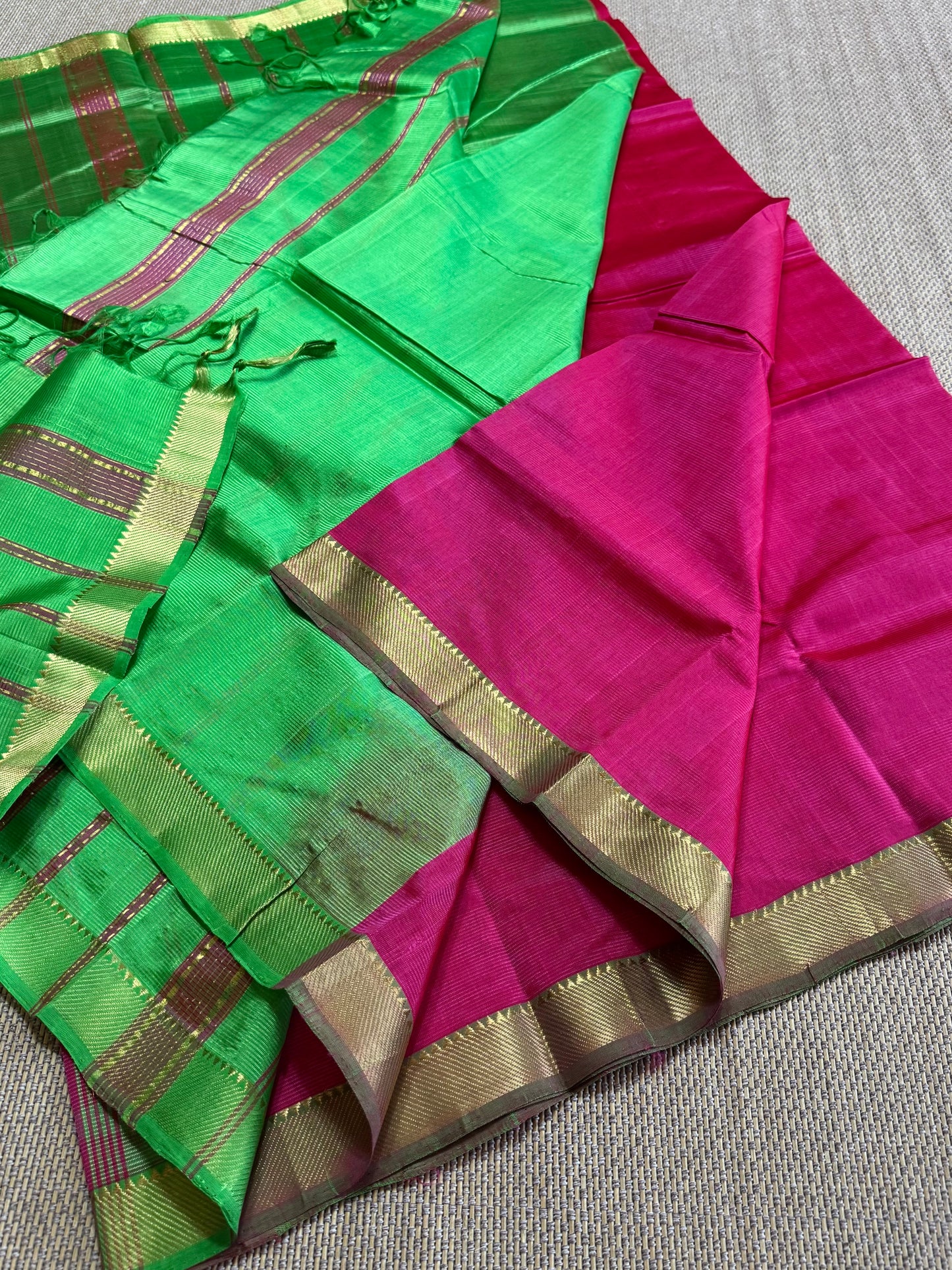 Pure Handloom Mangalagiri Semi pattu by cotton saree with 50/50 K gold border