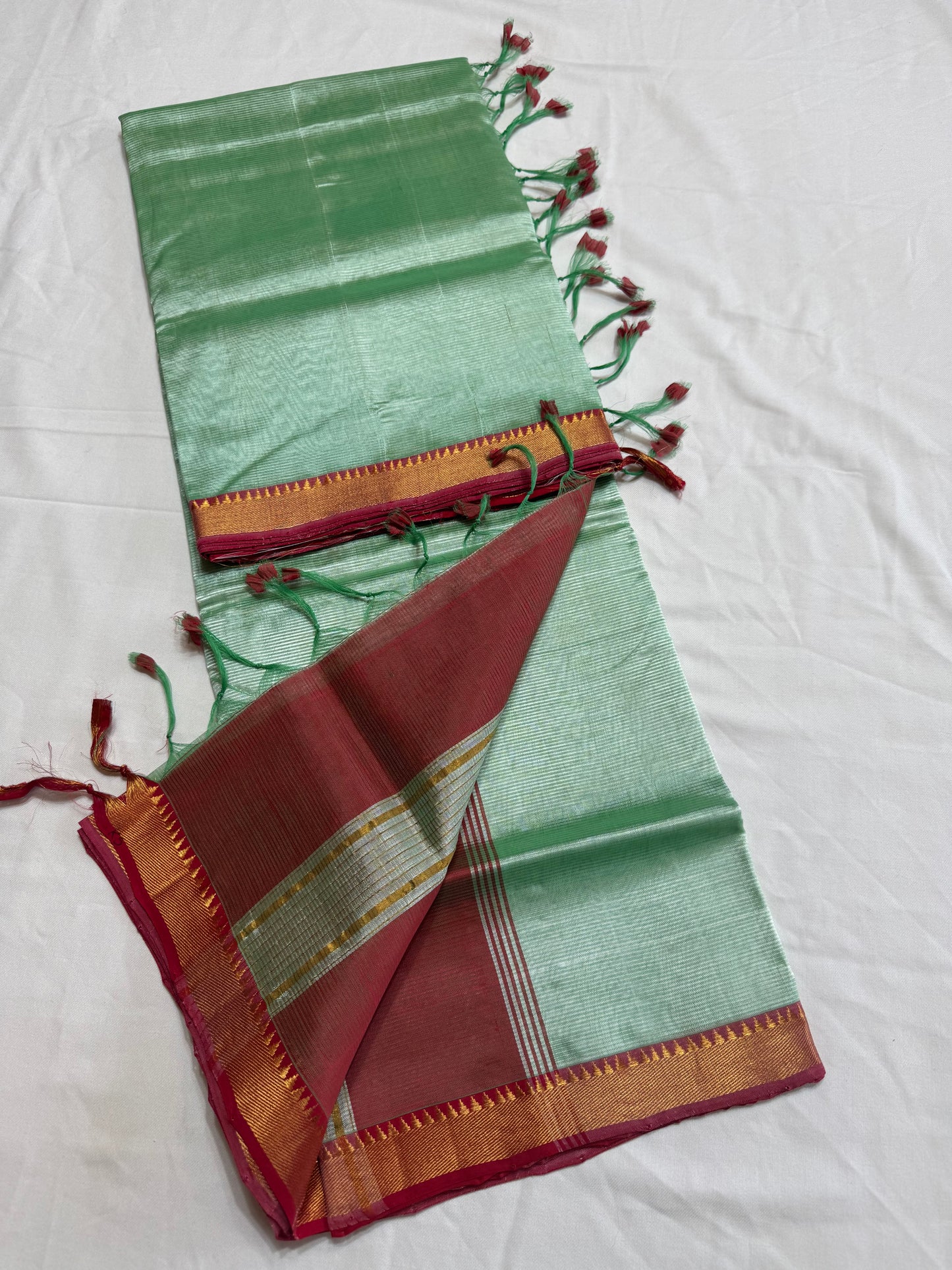 Pure Handloom Mangalagiri Semi pattu by cotton saree with 50/50 K gold border