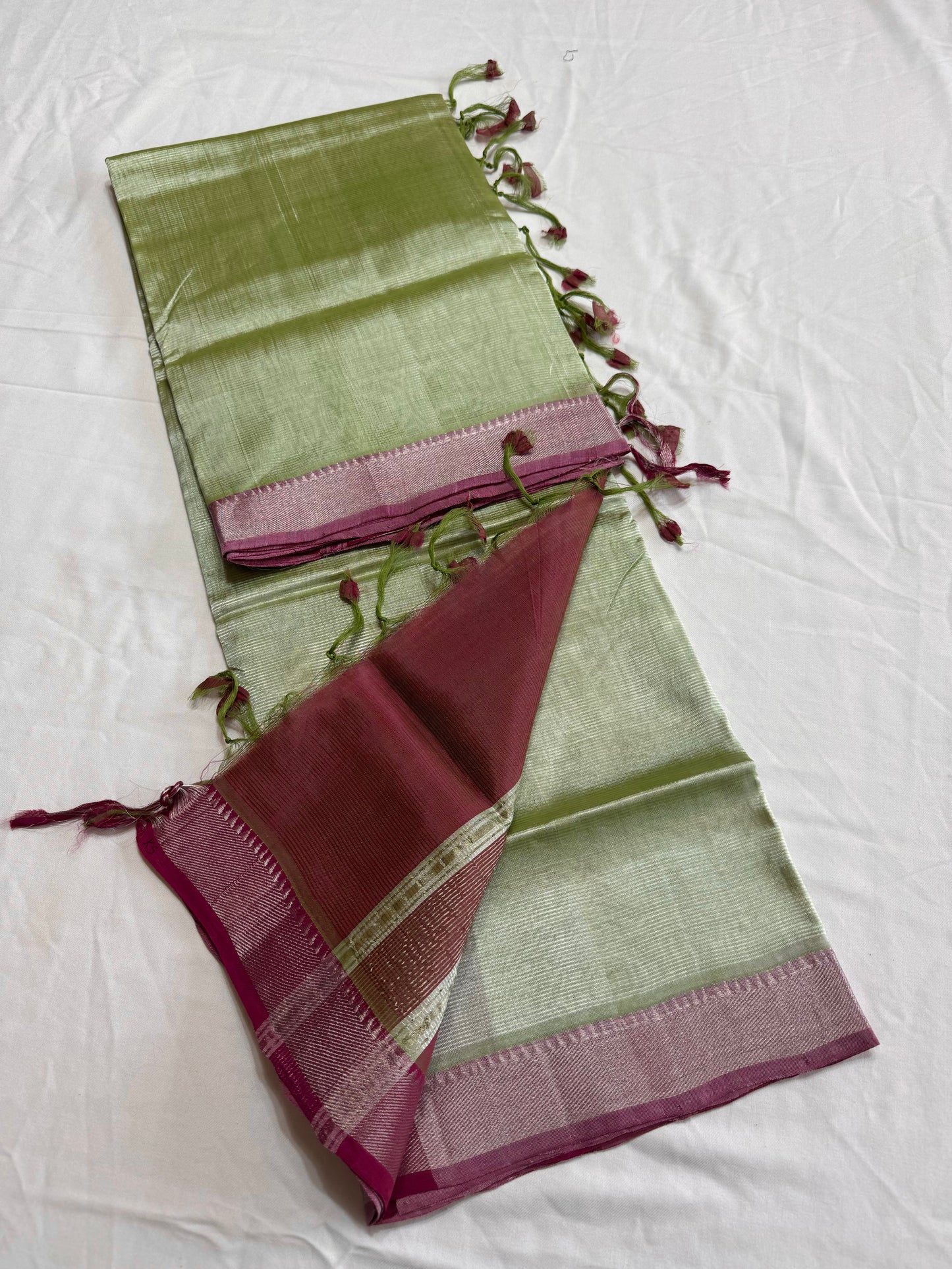 Pure Handloom Mangalagiri Semi pattu by cotton saree with 50/50 K gold border