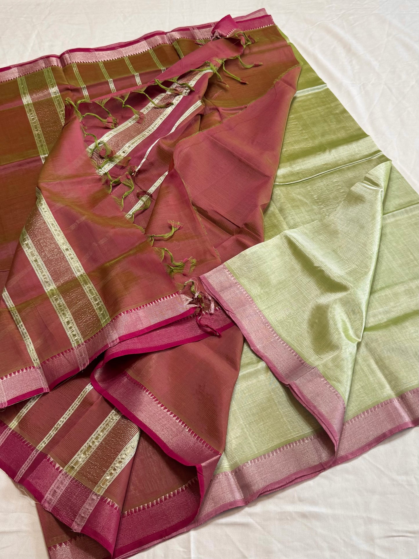Pure Handloom Mangalagiri Semi pattu by cotton saree with 50/50 K gold border
