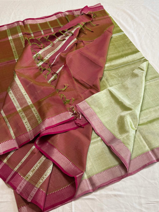 Pure Handloom Mangalagiri Semi pattu by cotton saree with 50/50 K gold border