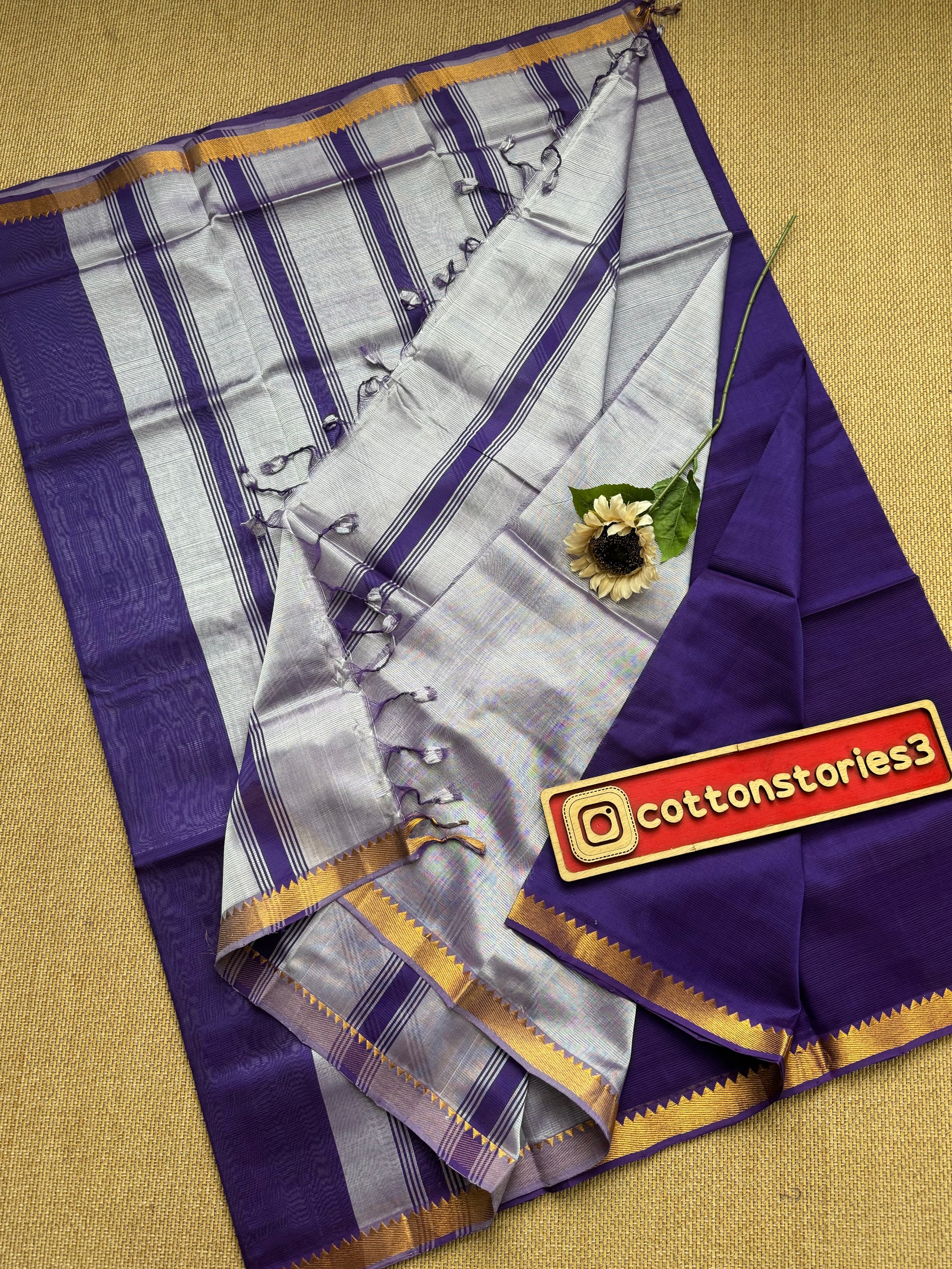 Pure Handloom Mangalagiri Semi Pattu  by cotton saree with 50/50 K gold border