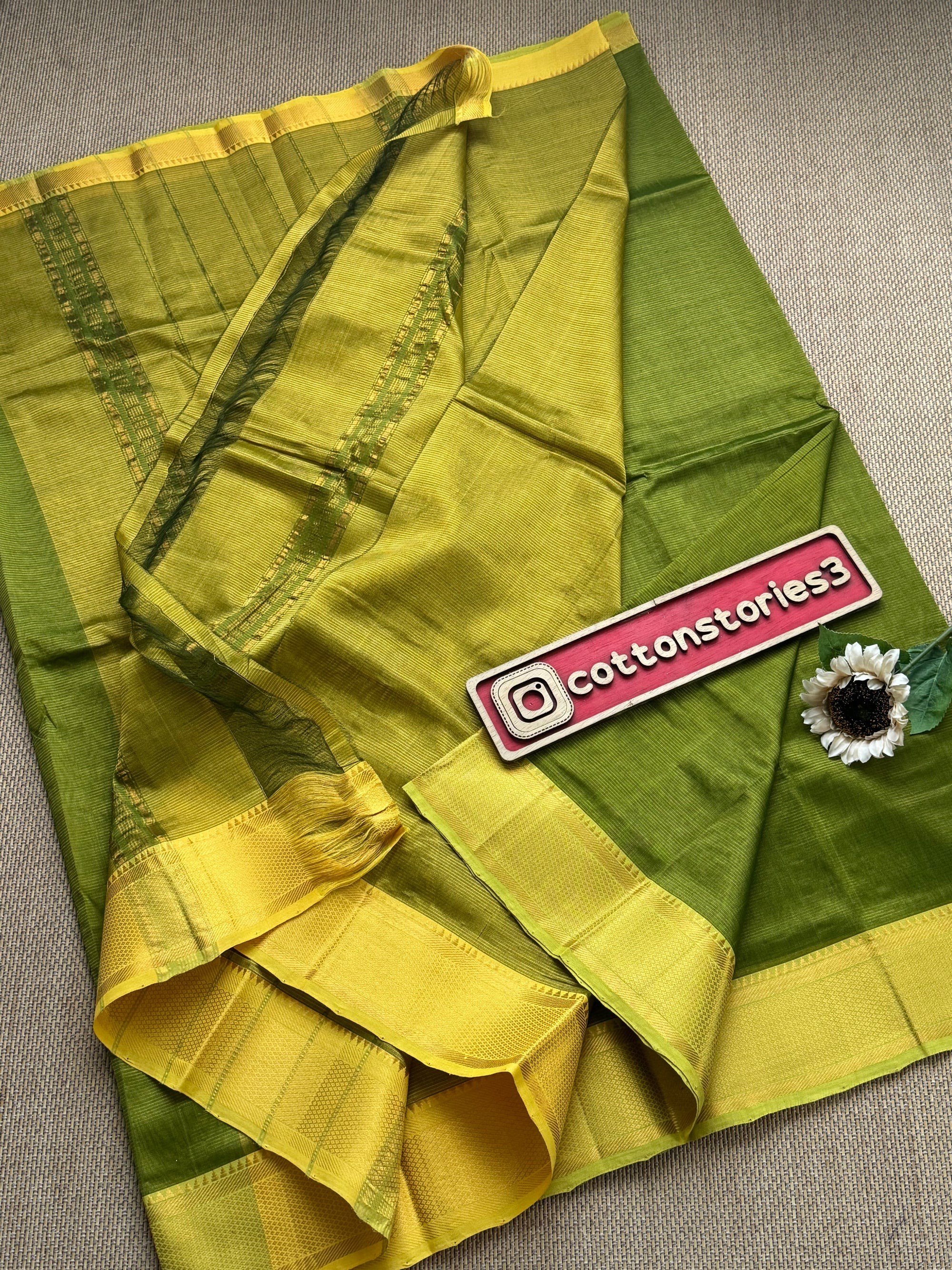 Pure Handloom Mangalagiri Semi pattu by cotton saree with 50/150K gold border