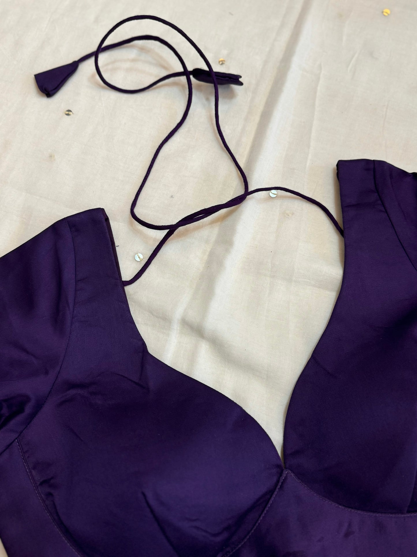 Purple !Vettalai Neck Design with Elbow Sleeves Blouse