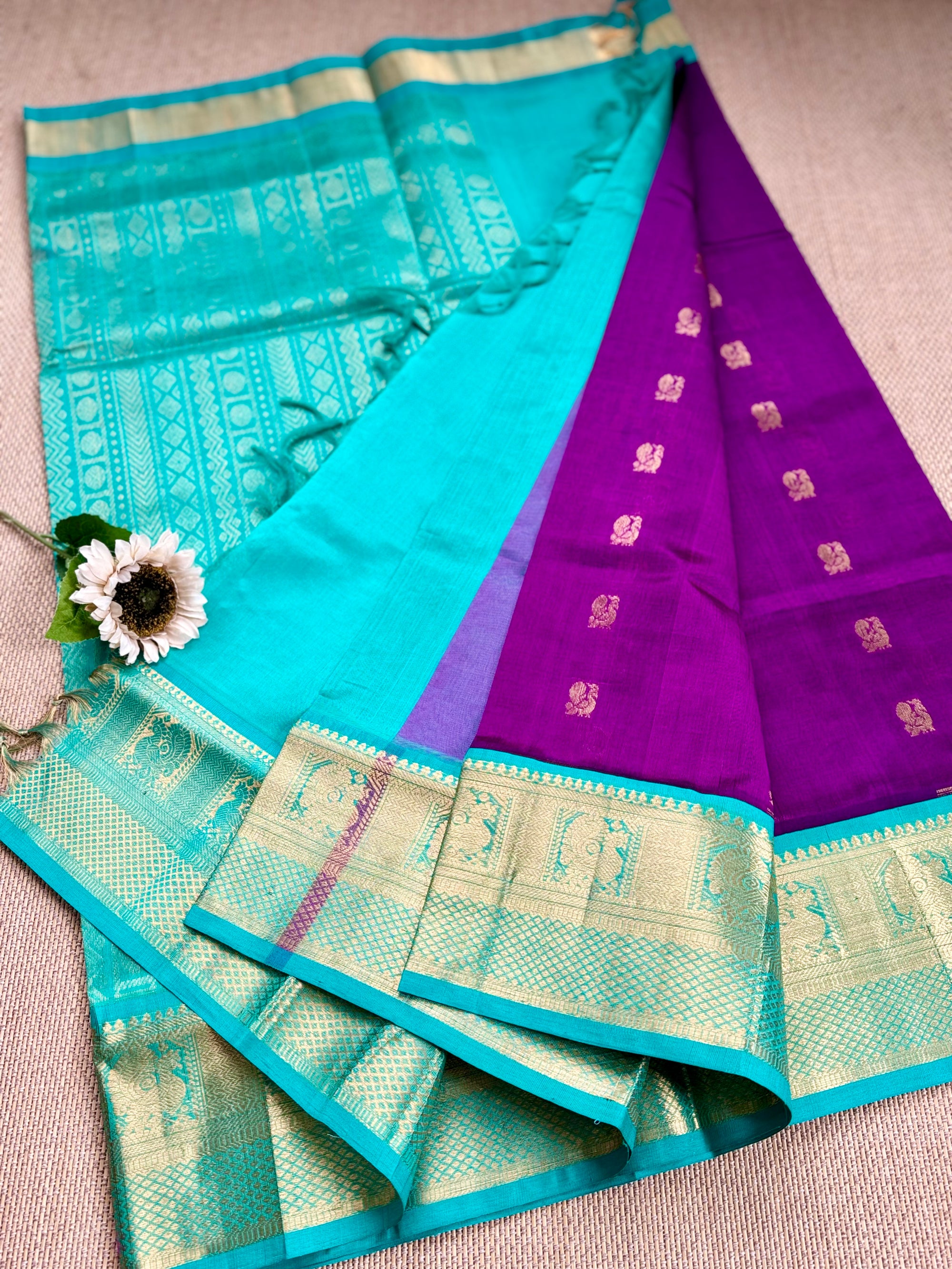 Pure Handloom Kanchipuram Silk Cotton saree