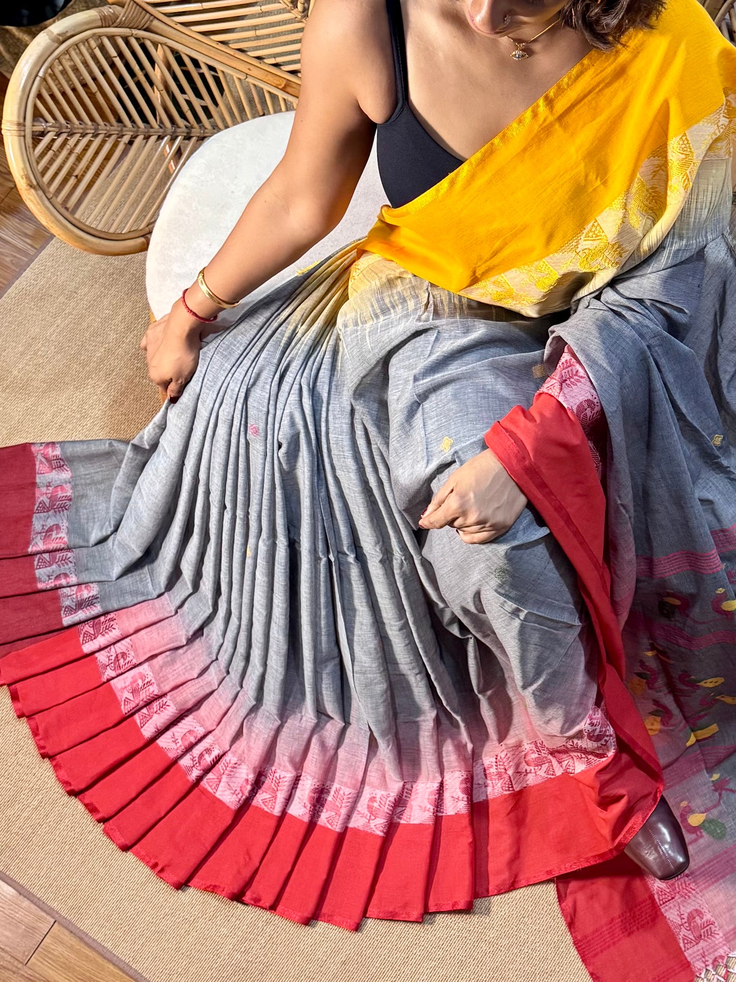 Jamdani - soft  Khadi Cotton Saree