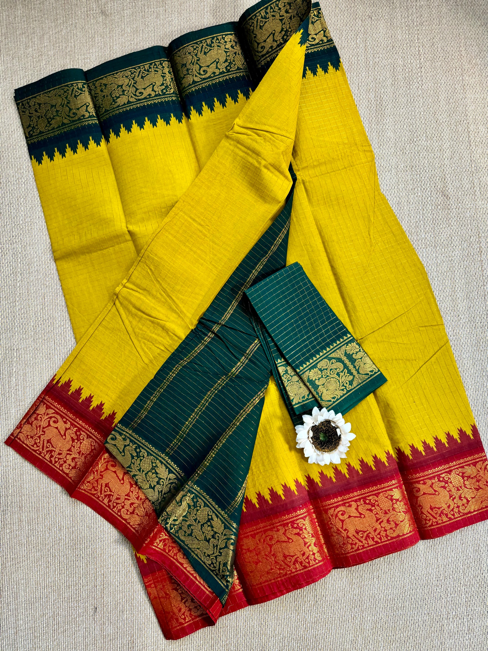 Traditional Ganga Jamuna Border :   Madurai Zari Kattam Saree