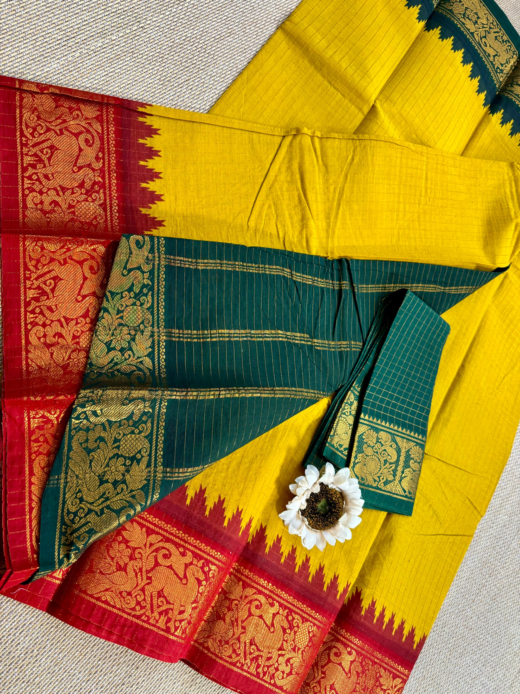 Traditional Ganga Jamuna Border :   Madurai Zari Kattam Saree