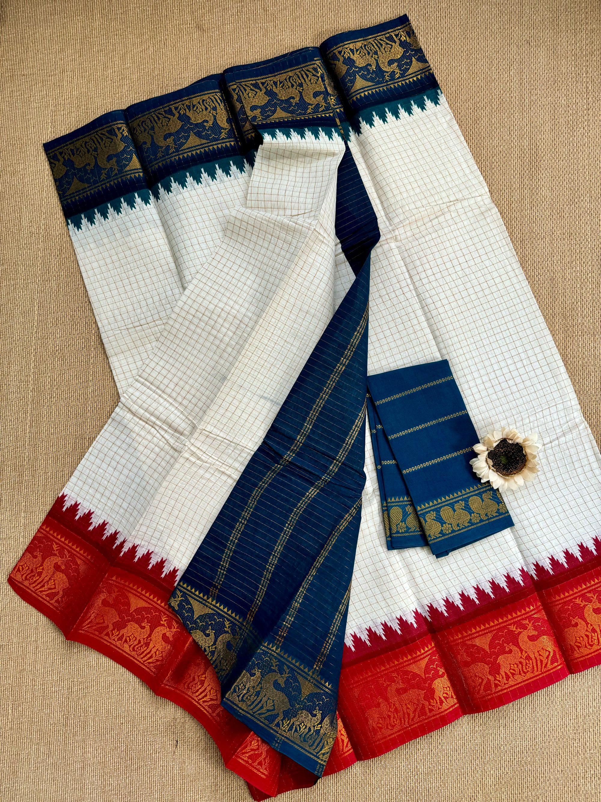 Traditional Ganga Jamuna Border :   Madurai Zari Kattam Saree