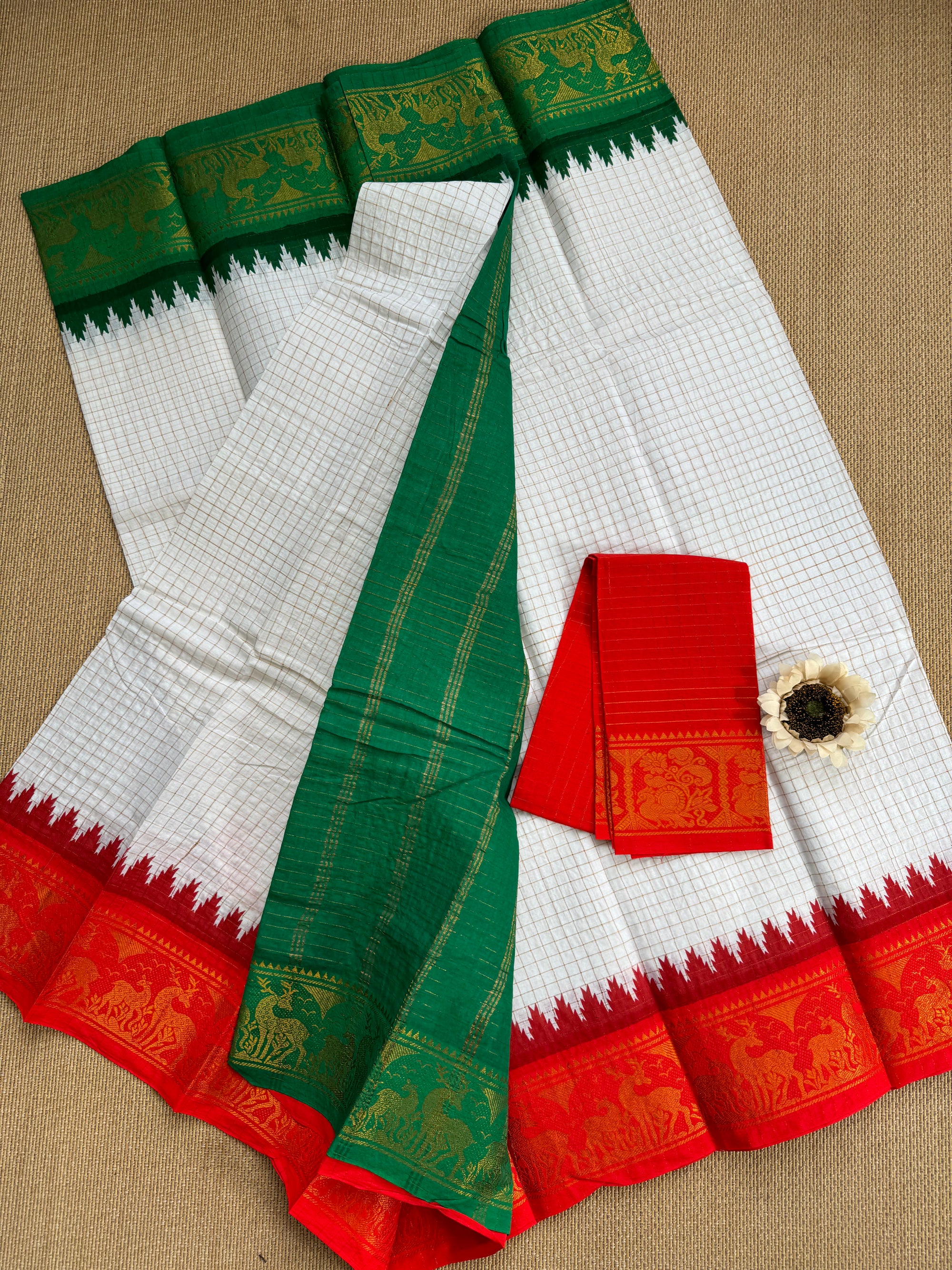 Traditional Ganga Jamuna Border :   Madurai Zari Kattam Saree