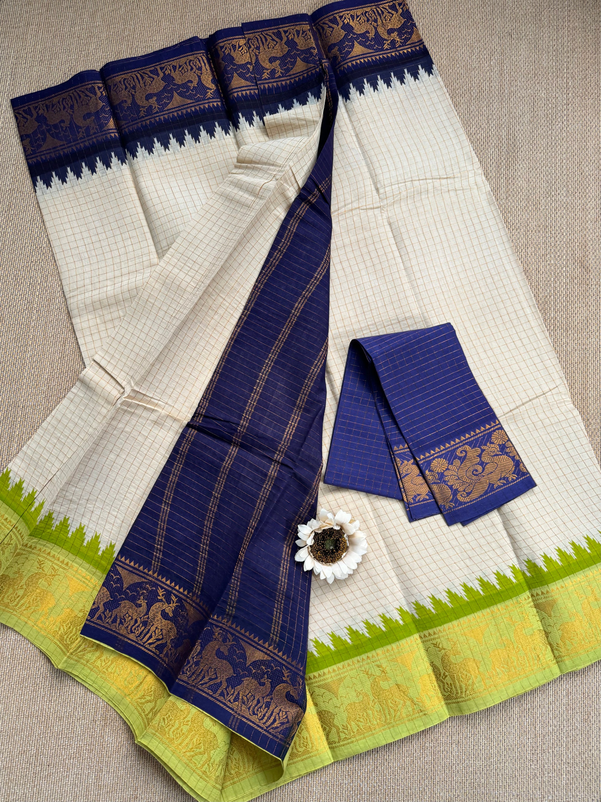 Traditional Ganga Jamuna Border :  Madurai Zari Kattam Saree