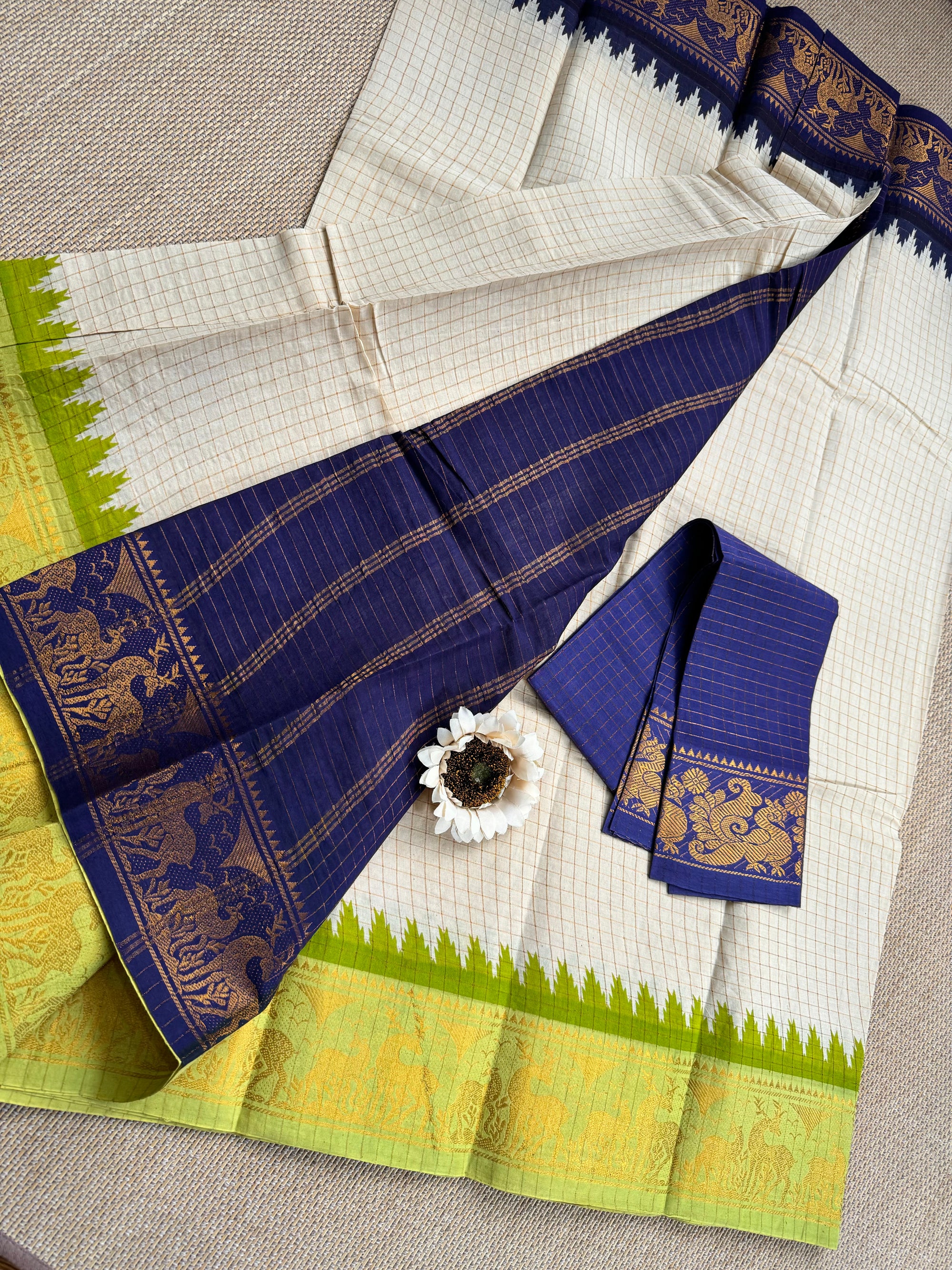 Traditional Ganga Jamuna Border :  Madurai Zari Kattam Saree