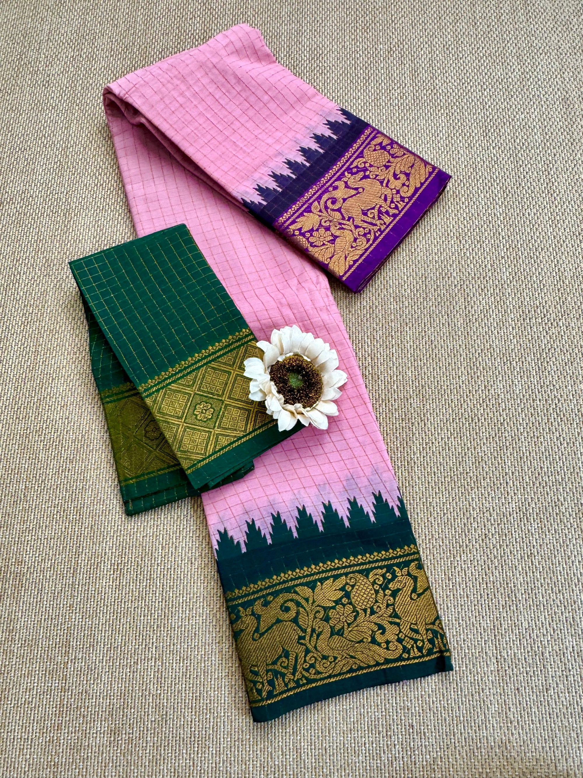 Traditional Ganga Jamuna Border :  Madurai Zari Kattam Saree