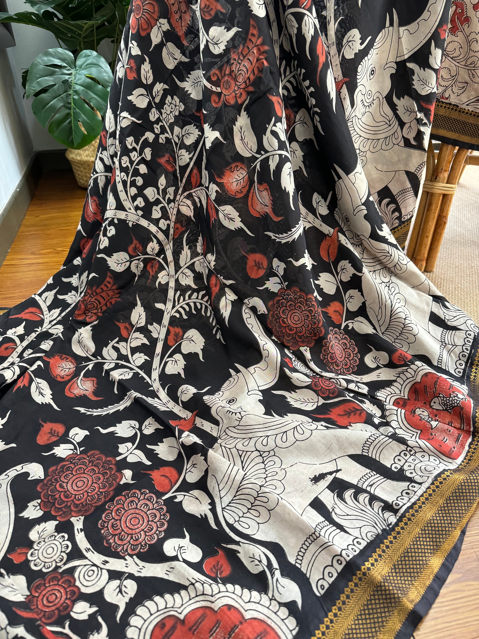 Nellore Silk Kalamkari Screen Print Saree