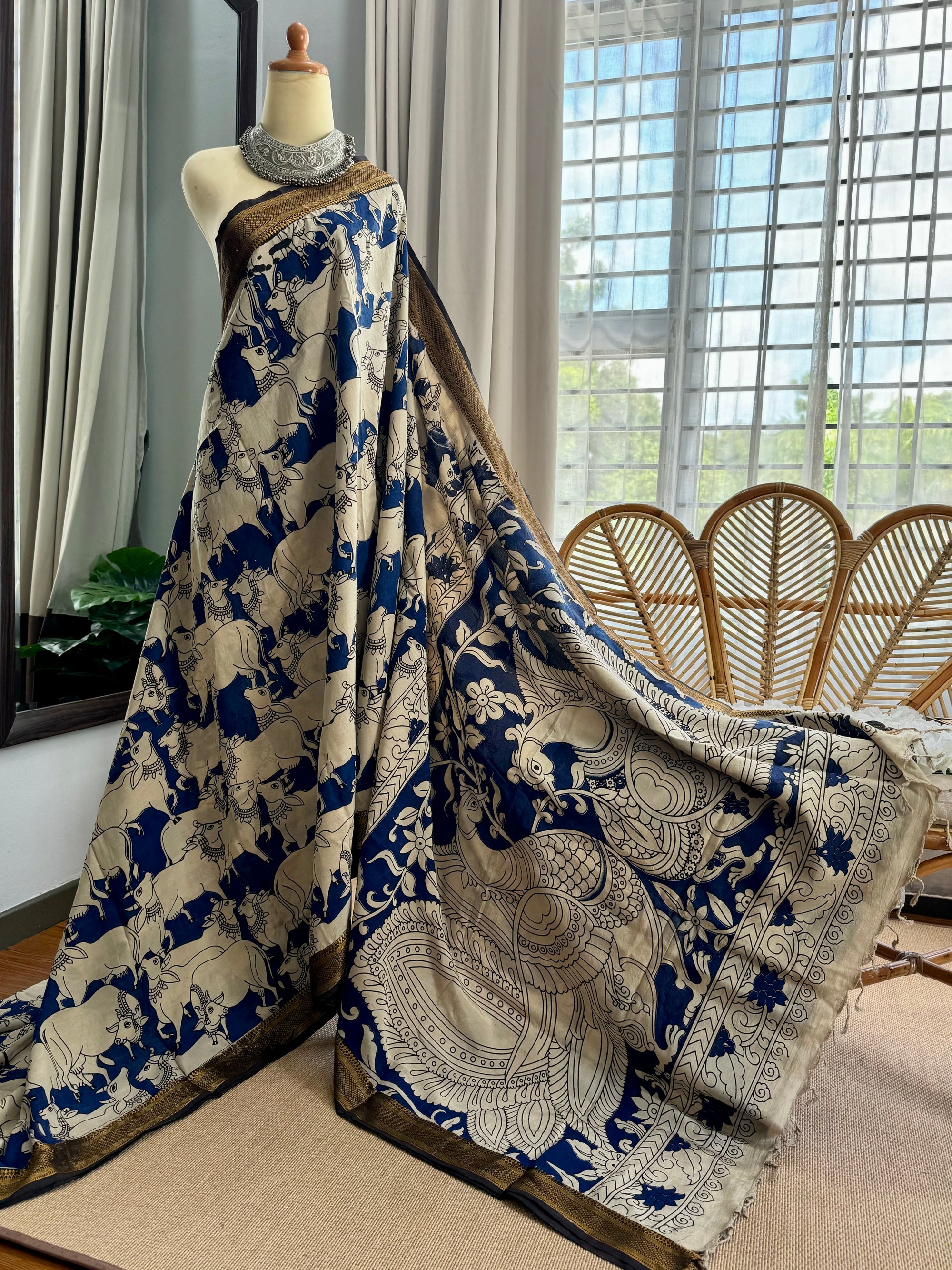 Nellore Silk Kalamkari Screen Print Saree