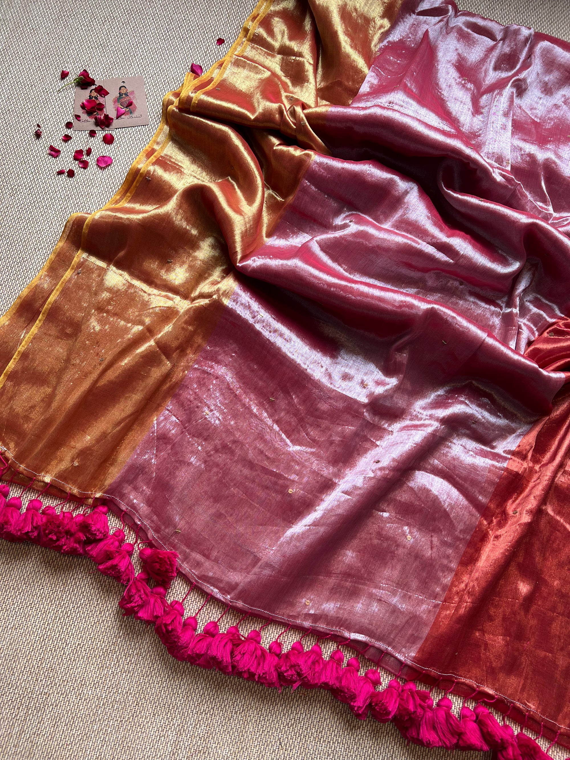 Raaga Minmini saree - Mul by Zari Tissue Saree with big Pom Pom