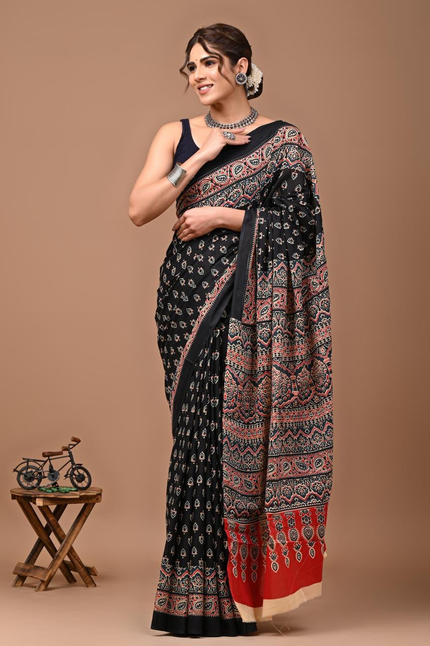 Block  Print design Cotton Saree